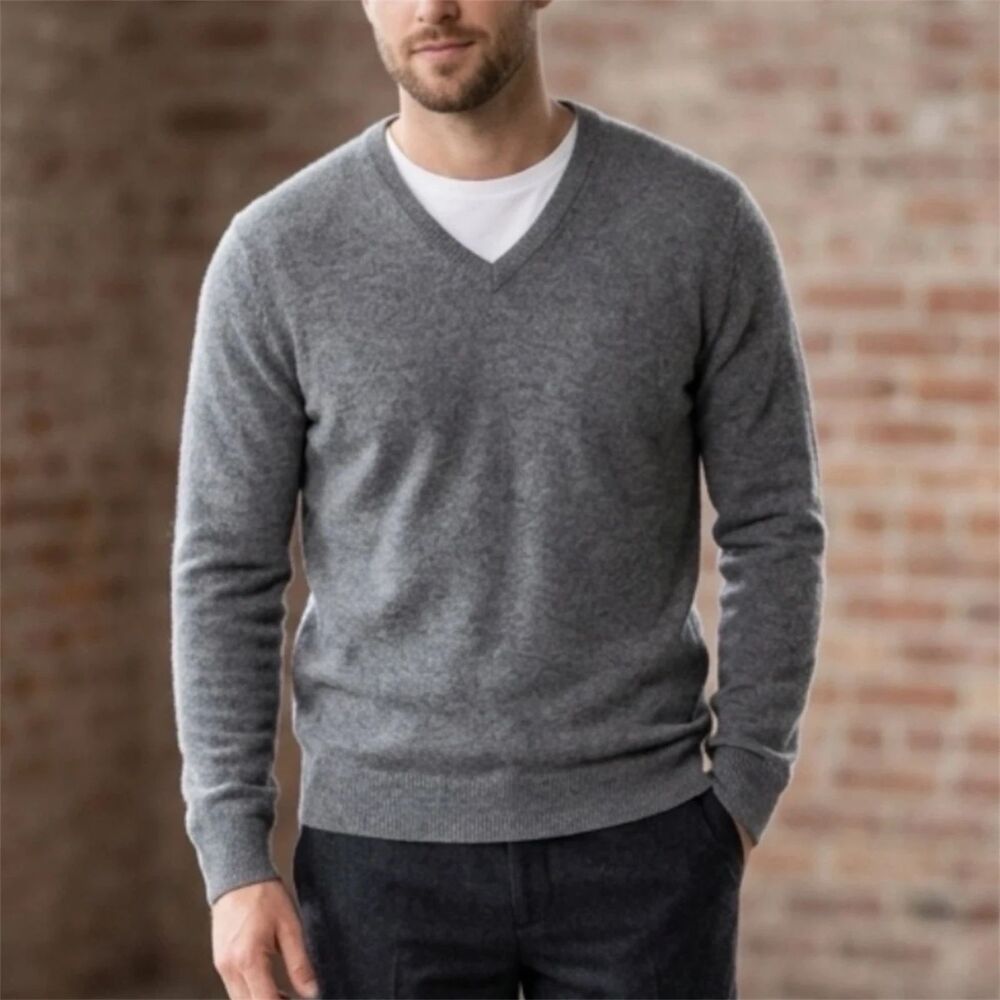 Andrew Rohan Sweater Mens L Pullover Gray Alpaca Knit Long Sleeve V Neck Casual